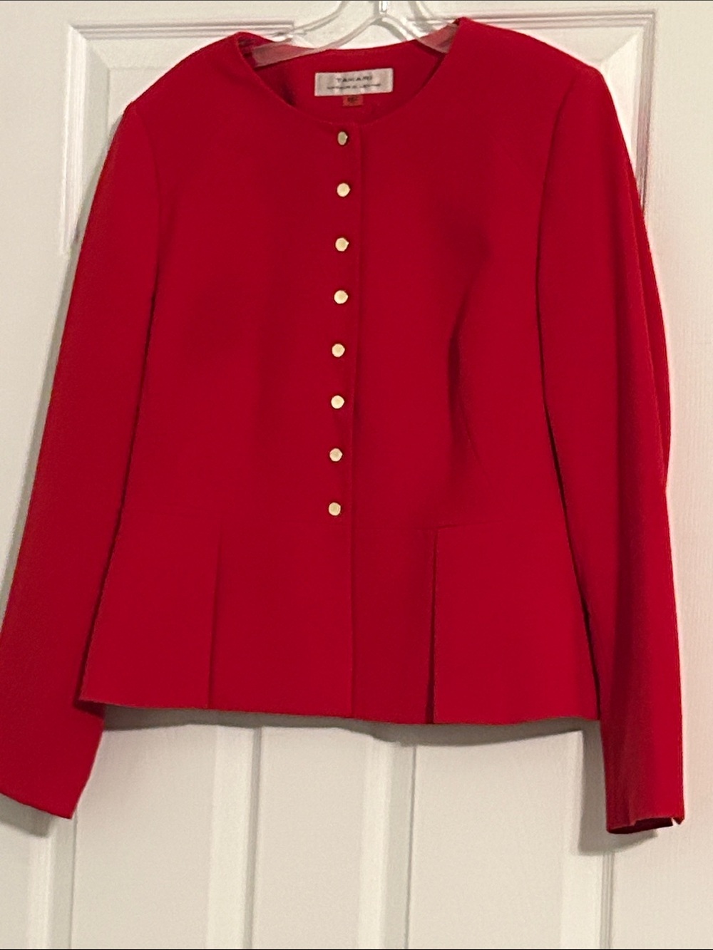 Tahari Red Button-Front Blazer with Gold Buttons